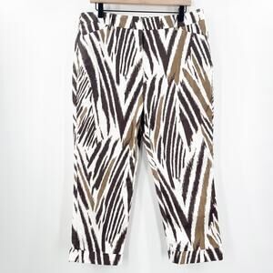CHICO'S Pants Size 8 So Slimming Cropped Crop Animal Print Zebra Cuffed Brown